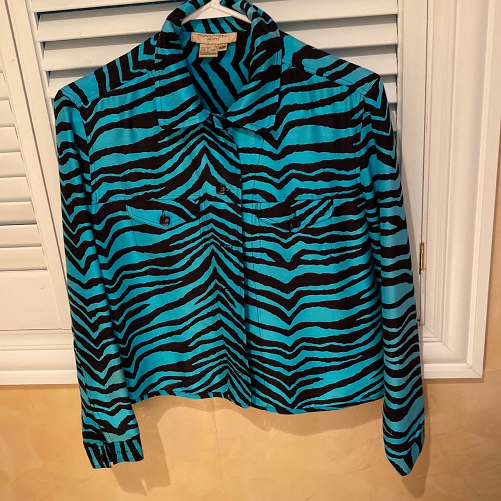 Turquoise and black animal print jacket, 100% silk